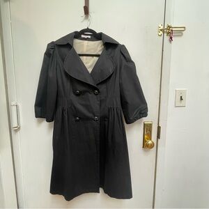 Romeo & Juliet Couture Black Double-Breasted Trench Coat with 3/4 Sleeves